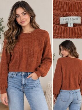 Warm & Cozy Rust Orange Textured Cropped